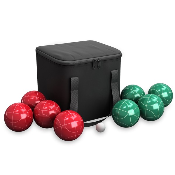 Bocce Ball Set – Outdoor Backyard Family Games for Adults or Kids – Complete with Bocce Balls, Pallino, and Equipment Carrying Case by Hey! Play!
