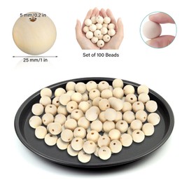 100PCS 25mm Wooden Beads, Wooden Beads for Crafts, Natural Wood Beads for DIY Crafts, Loose Beads for Macrame, Garland, Farmhouse and Handmade Decorations Craft Making