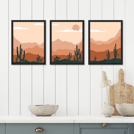 SIGNWIN Frame Southwest Western Cactus Desert Landscape Wall Art, Set of 3 Nature Wilderness Illustrations Wall Decor Prints Minimalist Wall Décor for Living Room, Bedroom - 12"x16" Black