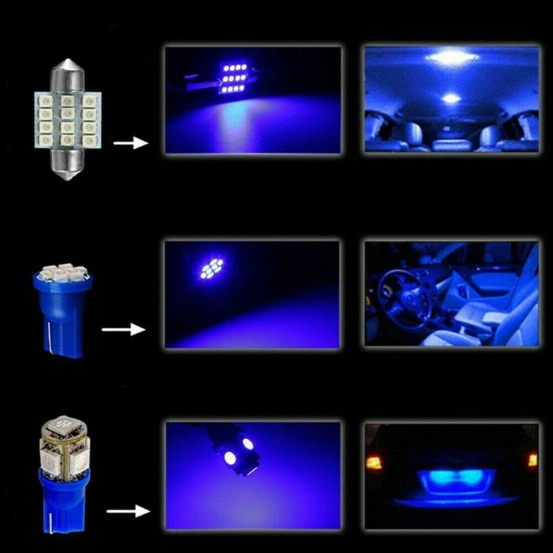 SHENKENUO 13Pcs LED Car Interior Light Kit Blue for Dome