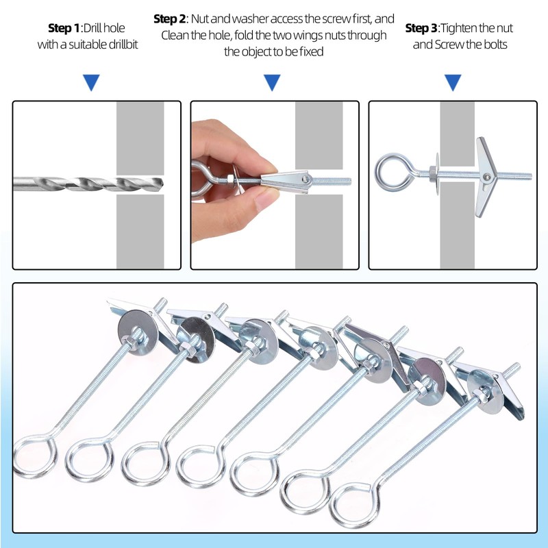 Glarks 15pcs M4 O-Shaped Eye Bolt Toggle Anchors Set for