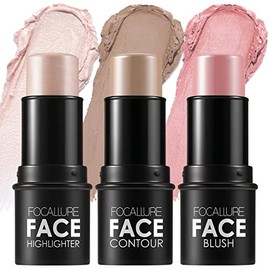 FOCALLURE 3 Pcs Cream Contour Sticks,Shades with Highlighter & Bronzer & Blush,Non-greasy and Water-resistant Face Contouring Pen,Easy to Sculpt the Face and Create a Lightweight Finishing Makeup,FAIR