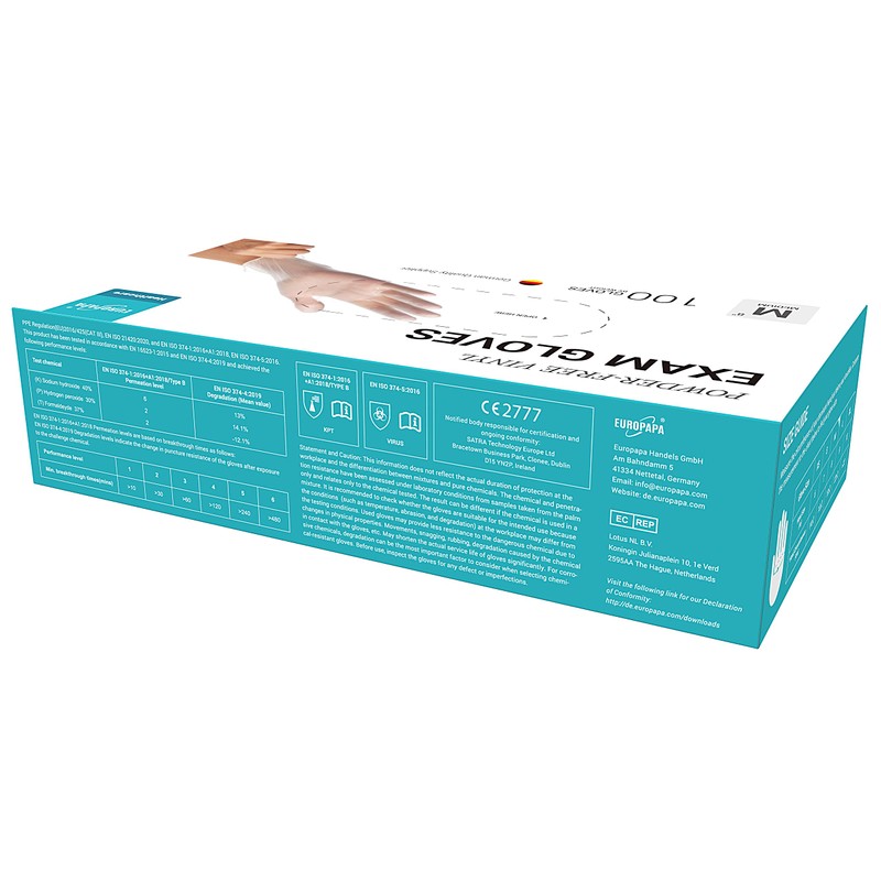 EUROPAPA® Disposable Vinyl Gloves, Examination Gloves, Latex-Free, Powder-Free, Available in