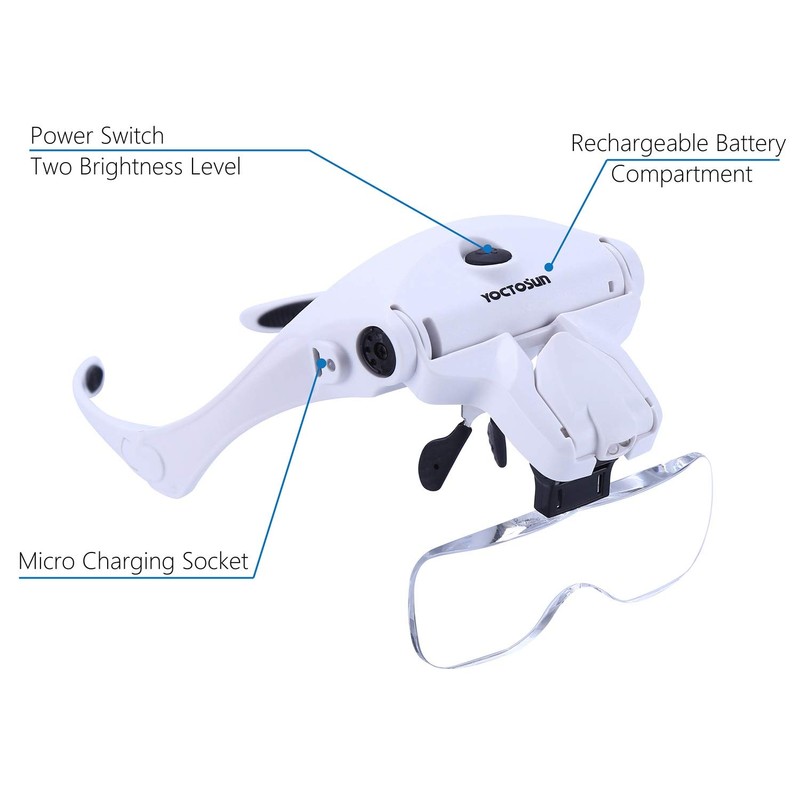 YOCTOSUN Magnifying Glasses with Light, Head Mount Magnifier with 5