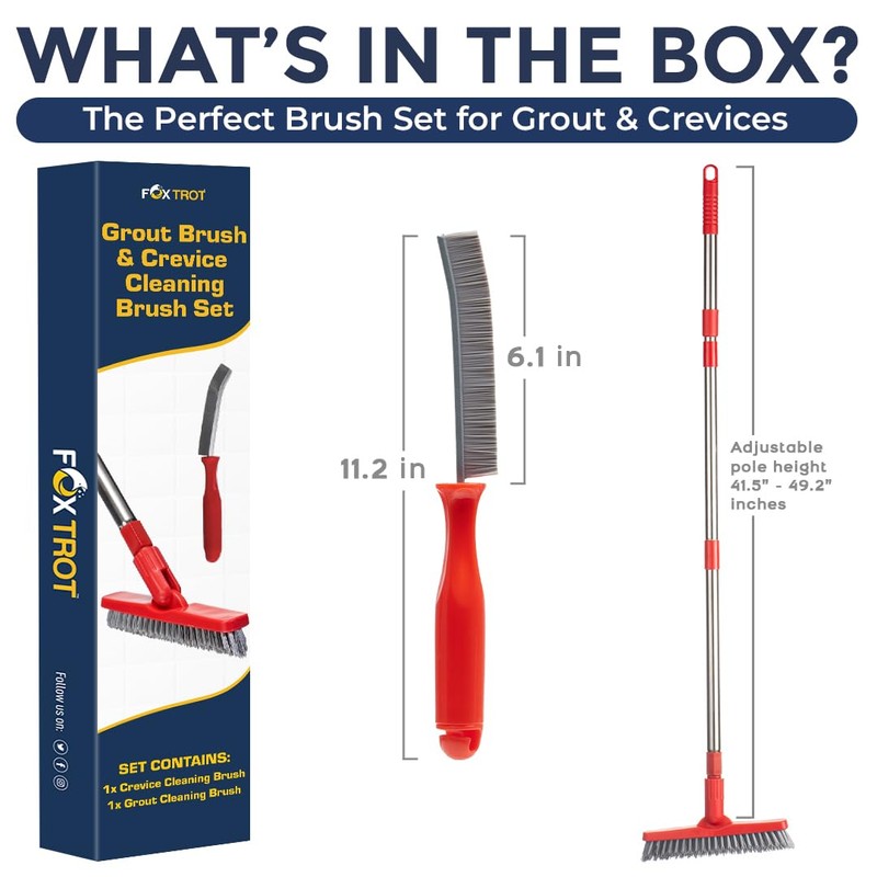 Grout Brush with Long Handle & Hard Bristle Crevice Cleaning