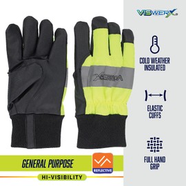 VISWERX Hi-Vis Winter Work Glove – Cold Weather Insulated & Snug Wrist Fit – Heavy Duty Working Gloves, Safety Gloves