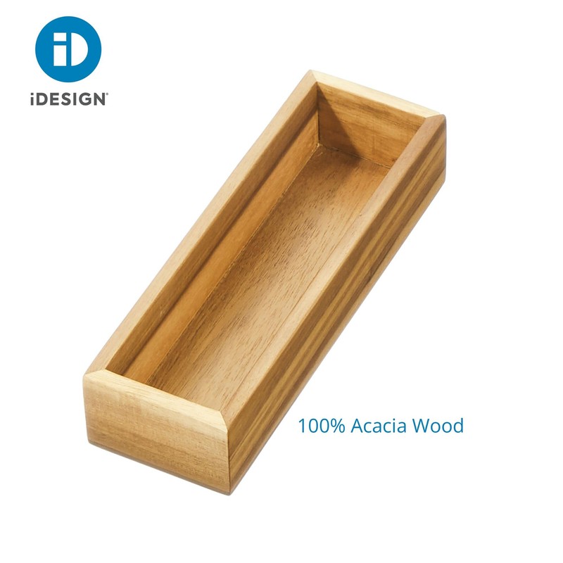 InterDesign iDesign Acacia Wood Kitchen and Pantry Drawer Organizer Bin–