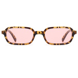 Laurinny Retro Rectangle Sunglasses for Women Men Vintage 90s Square Narrow Rectangular Sunglasses(Leopard/Pink)