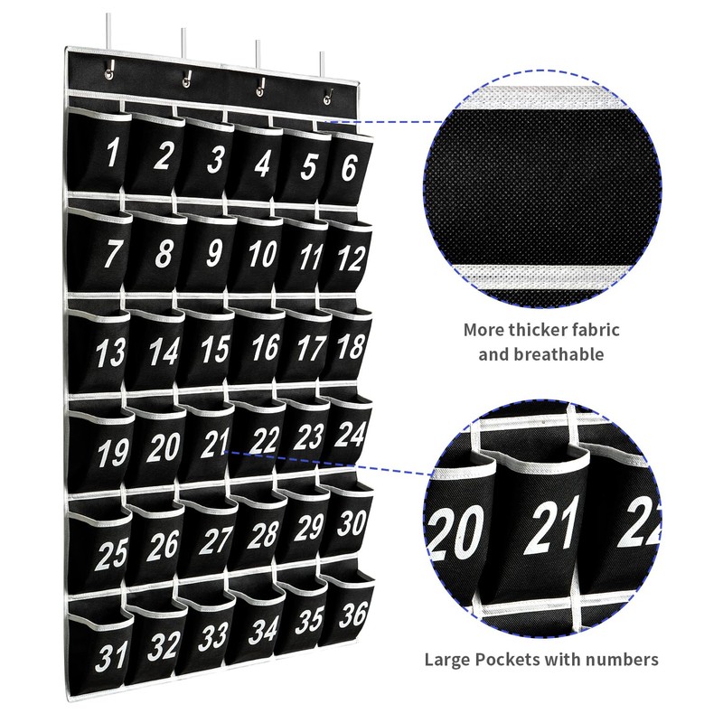 SAVERHO 36 Pockets Black Numbered Classroom Pocket Chart for Cell