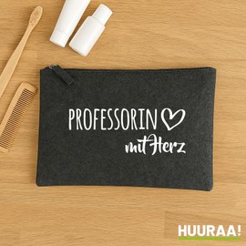 Huuraa Kulturbeutel Professorin mit Herz Geschenk 1 Liter Charcoal Filz Professorin Geschenkidee