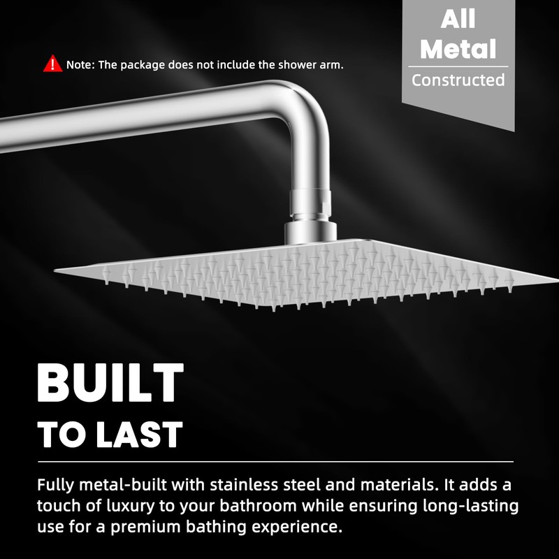 Hibbent All Metal 8 Inch Shower Head, High Pressure Stainless