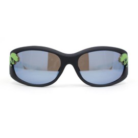 Boys Color Mirror T-Rex Dinosaur Print Arm Oval Sport Sunglasses Black - Blue Mirror