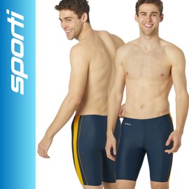 Sporti Jammers Swimsuit for Men, Piped Splice Swim Jammer Swimsuit - Navy/Gold - 38