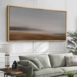 SIGNFORD Extra Large Framed Canvas Print Wall Art Minimalist Foggy Landscape Neutral Horizon Illustrations Modern Art Calm Warm for Living Room, Bedroom, Office - 60"x30"