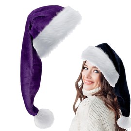 Extra Long Purple Santa Hat Christmas Hats 30 * 75cm for Kids,Adults,Classic Xmas Hat Plush Santa Claus Hat,Unisex Velvet Father Christmas Hat Costume,Christmas Party Hat Cap for Xmas New Year Party