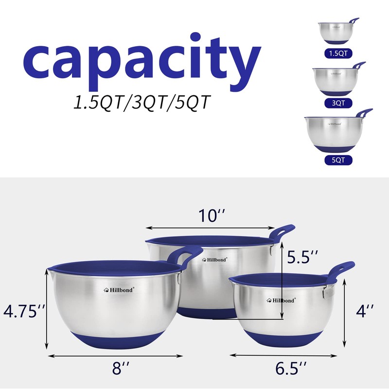 Hillbond Mixing Bowls with BPA Free Airtight Lids Stainless Steel