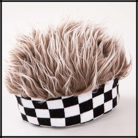White Fang CZ703 Men's Humor Knit Hat, Short Wig Hat, Checked Item, Fashion, white