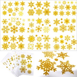 FAZHBARY 9 Sheets Glitter Gold Snowflake Window Clings Decals Christmas Glass Static Stickers for Xmas Holiday Winter Decoration