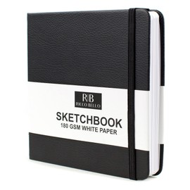 Ricco Bello 5.5 x 5.5 inch Small Square Sketchbook for Drawing - 180 GSM Thick Paper, Faux Leather Hardcover, for Use with Pen, Pencil, Water Based Markers, 64 Sheets / 128 Pages