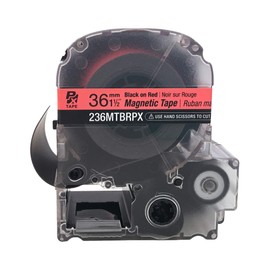 Epson Genuine LABELWORKS 236MTBRPX-4.9 Magnetic Tape Cartridge - Black on Red Magnet Label Maker Tape - 1.5" (36MM) Wide, 4.9 ft, Red