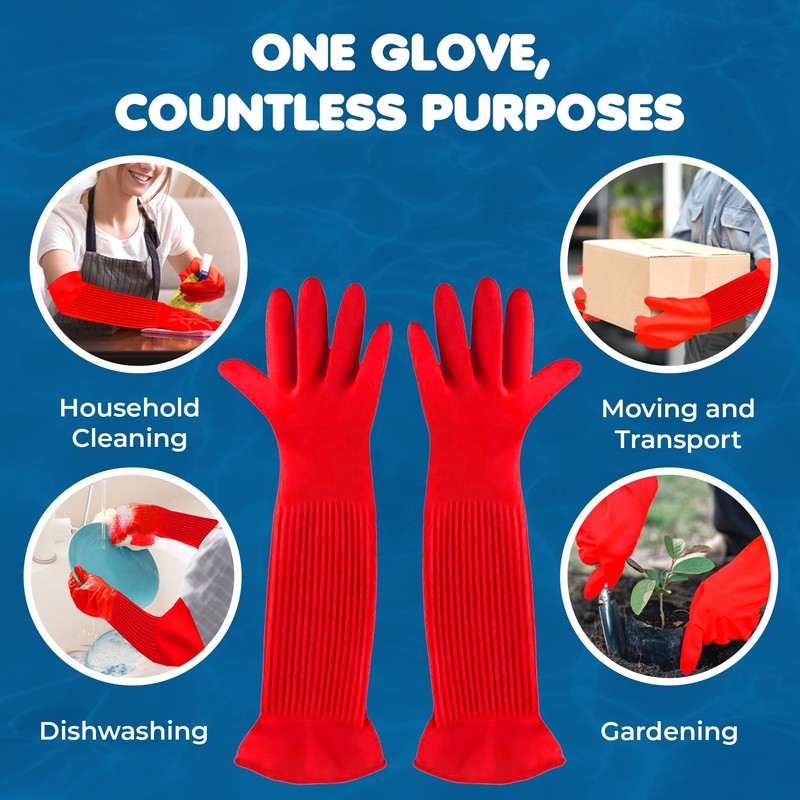 SunGrow 22" Long Rubber Gloves for Dog and Cat Bath,