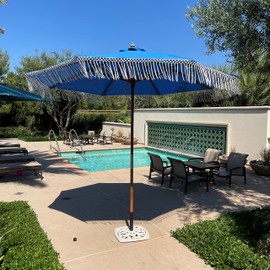 FORMOSA 9ft 6 Rib Market Coastal Patio Umbrella Replacement Canopy - 300D UV Protective and Water Resistant Patio Canopy - Umbrella Replacement Cover CANOPY ONLY (Capri Blue Tassels Olefin)