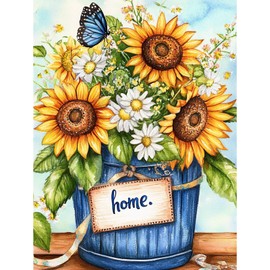 MISCER Sunflowers Diamond Art Kits for Adults, Butterflys Diamond Painting Kits for Beginners, 5D Full Drill Round Paint with Diamonds Pictures, Gem Art Painting DIY Crafts Kit Decor 12x16inch