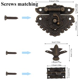 Antique Fittings Set, 19 Pieces Lock Antique Bronze Antique Hinges Vintage Corner Protection Decorative Corner Foot Feet Vintage Fittings for Wooden Boxes Gift Boxes Jewellery Boxes