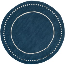 SAFAVIEH Bella Collection Area Rug - 3' Round, Navy Blue & Ivory, Handmade Dotted Border Wool, Ideal for High Traffic Areas in Living Room, Bedroom (BEL151G)