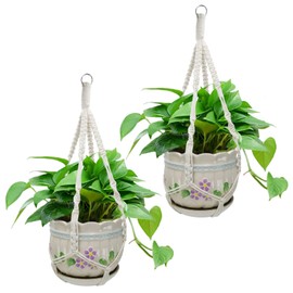 Rimoev 2 Pack Macrame Plant Hangers, 20‘’ Plant Hangers Indoor, Handmade Woven Cotton Style Hanging Plant Holder, Short No Tassels for Indoor Outdoor and Home Decor Hanging Planter