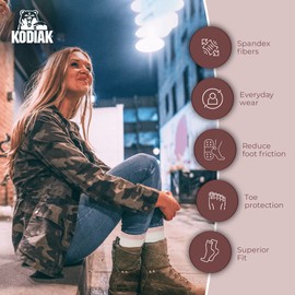 Kodiak Women's Wool Blend Heritage Stripe Classic Hiking, Camp, Work Boot Sock, 4 Pairs, Size 6-10, Grey Pink