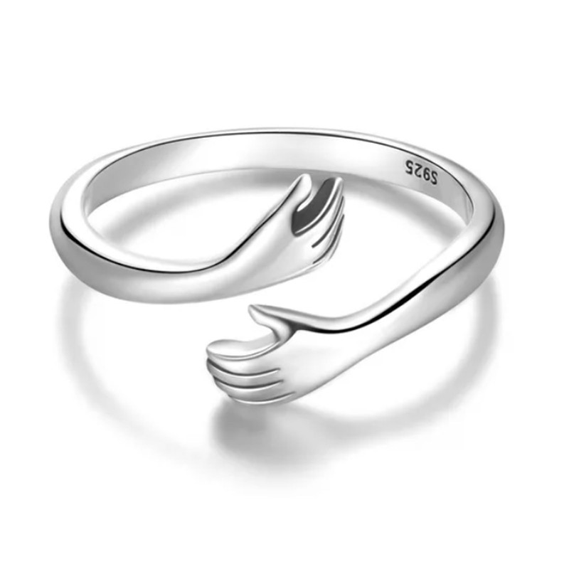 925 Silver Hug Ring Fashionable Versatile Adjustable Hugging Hands Open