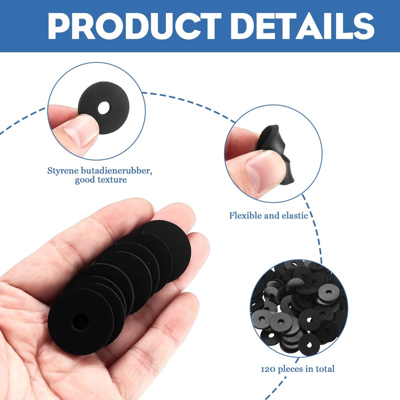 JRYGAC Pack of 120 Rubber Flat Washers, Flat Rubber Seal,