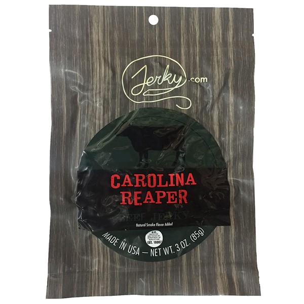 Jerky.com's Carolina Reaper Beef Jerky, Hottest Jerky in the World, 12g of Protein, All-Natural Keto Diet Snack, No Added Preservatives, 3 oz. Bag