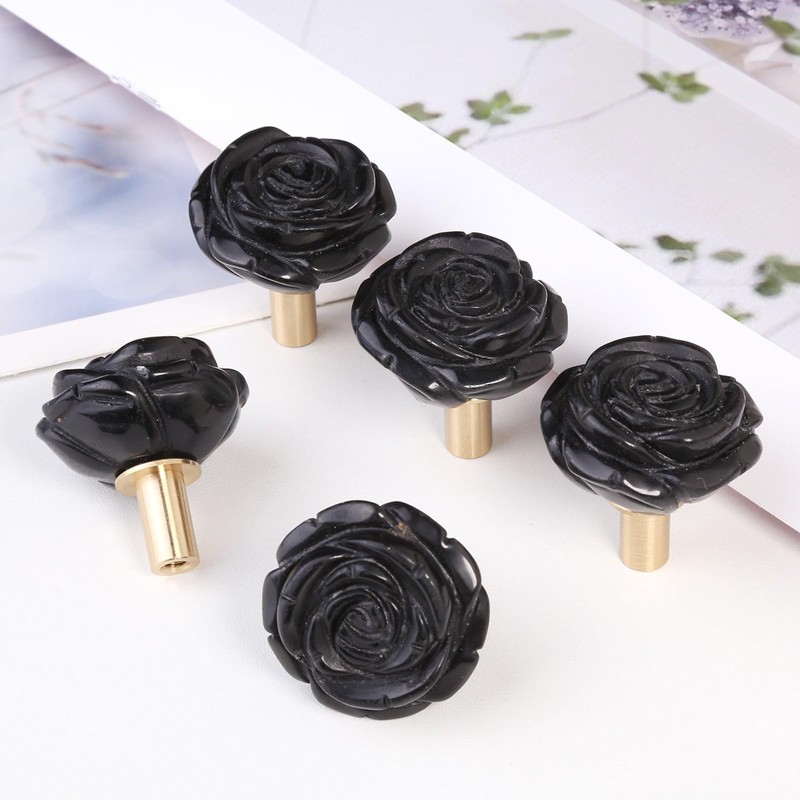 mookaitedecor Set of 4 Natural Black Obsidian Crystal Cabinet Knobs
