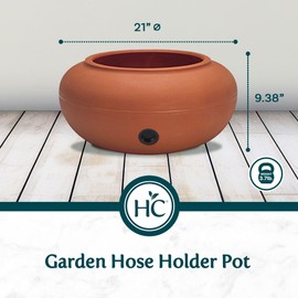 The HC Companies 21" Plastic Garden Hose Pot 21"x21"x9.38" Holds Hoses 75-100 ft in Clay Color