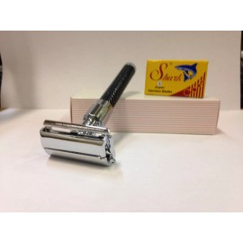 Parker 92R Ultra Heavyweight Butterfly Open Double Edge Safety Razor & 5 Shark