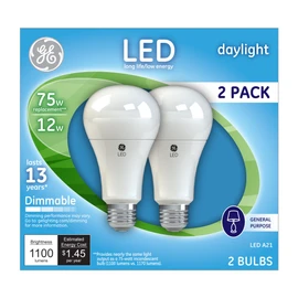 GE Dimmable LED Light Bulbs, A21 General Purpose (75 Watt Replacement LED Light Bulbs), 1100 Lumen, Medium Base Light Bulbs, Daylight, 2-Pack LED Bulbs