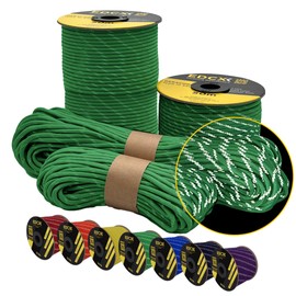 EdcX 4 mm Reflective Paracord 550 (15, 30, 50 m) – Tear-Resistant Parachute Cord for Survival Made of 100% Nylon, 4 mm Type III with 7 Wires (Reflective Green, 15 m)