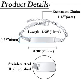 JewelryWe Jewellery Children's Baby Bracelet Stainless Steel Figaro Chain High Gloss Polished Children's Bracelet for Boys Girls Silver, Stainless Steel