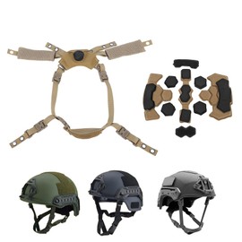 CYSFETENA Helmet Liner System with Adjustable Chin Strap and Sponge Pads for Fast, MICH, Wendy Helmets, Compatible with ACH, FMA, EXF, Suspension System with Hook Loop Fasteners