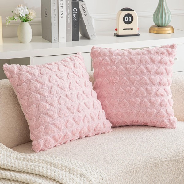 Set of 2 Heart Love Cute Pink Decorative Throw Pillow