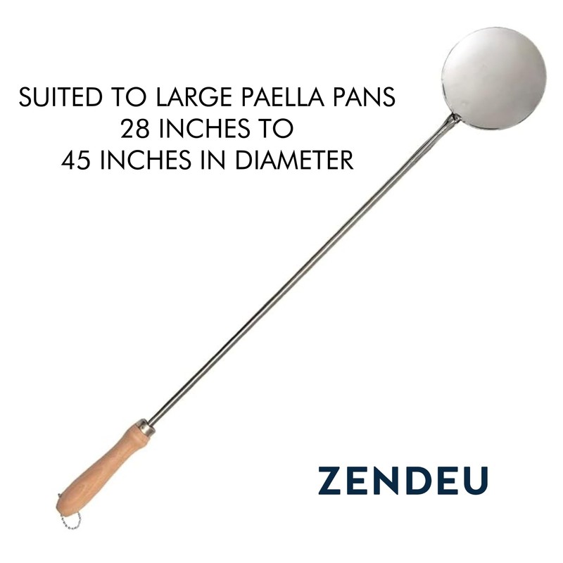 Zendeu Wood-Handle Paella Skimmer Spoon (26 inch Long)
