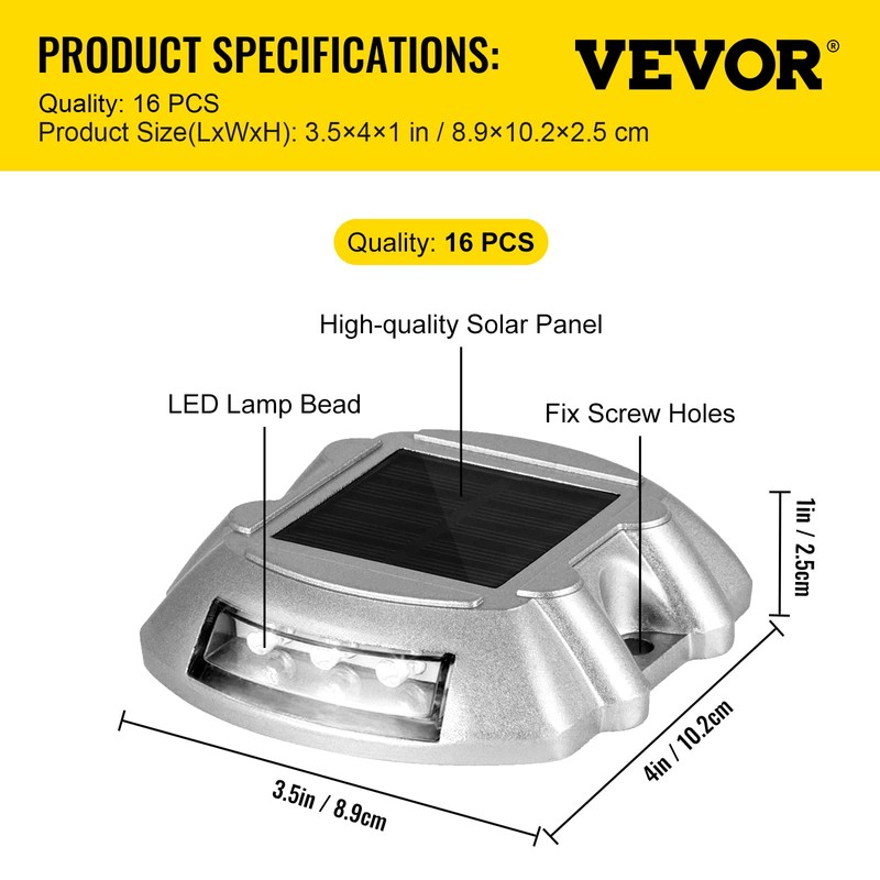 VEVOR Driveway Lights 16-Pack Solar Driveway Lights White with Screw