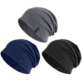 FURTALK Beanie Hats for Men Women Slouchy Skull Cap Unisex Cotton Summer Beanie Breathable Running Sleeping Chemo Headwear, Black+Drak Grey+Navy Blue