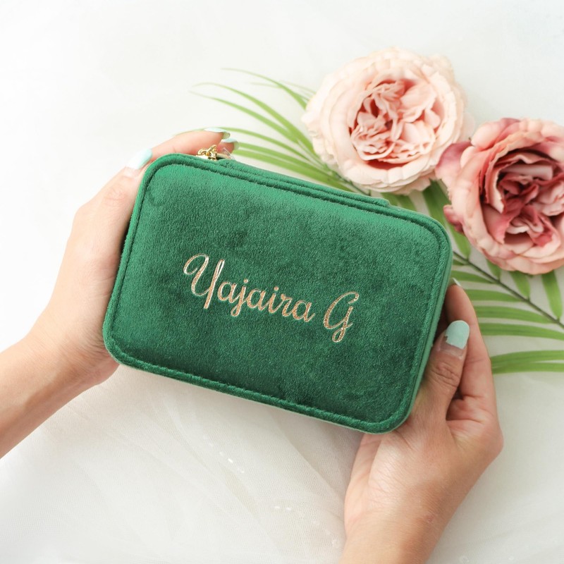 Customizable Two-tier Velvet Jewelry Box with Mirror, Travel Jewelry Case,