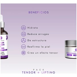 PUREZA NATUR Pack Tensor + Lifting Serum Tensor Y Crema Lifting Intensiva para Día/Noche y Todo tipo de piel kit de suero 50ml + crema 50g para el cui