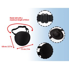 ZoeTekway Pack of 2 Black Pirate Single Eye Patches, Black, Adjustable, Breathable, Elastic Eye Patch for Adults and Children, Eye Patches, Pirate Eye Patch