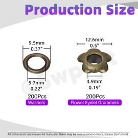 Swpeet 200Sets 3/16" (5mm) Bronze Hole Flower Grommets Metal Grommets Eyelets Grommet Kit, Metal Eyelets Kits Grommets Eyelets for Repairing Canvas, Leather, Curtains