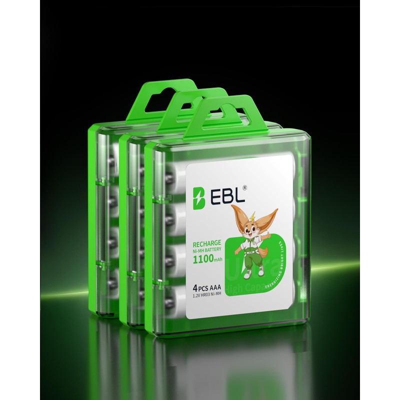 EBL Rechargeable AAA Batteries 1100mAh Ni-MH AAA Rechargeable Batteries 12